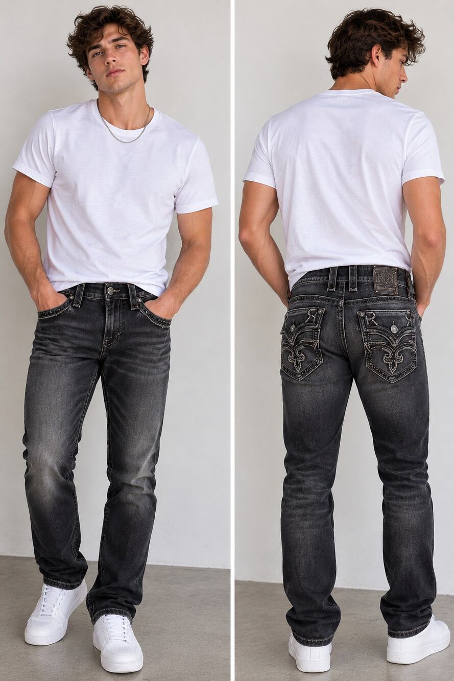 Rock Revival Men’s Black/Gray Slim Straight Jeans Size 32